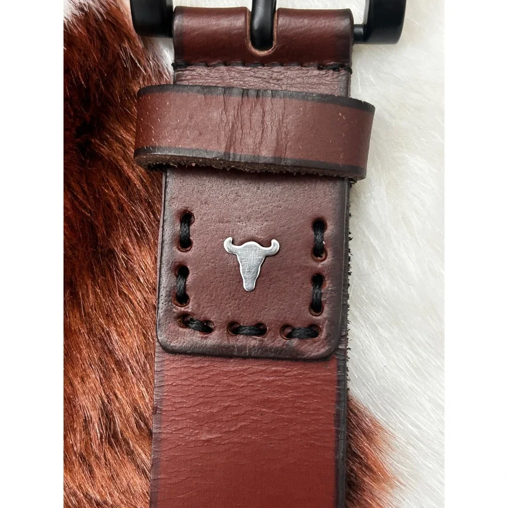 American Bison Mens Brown Top Grain Leather Belt Size‎ 32 Matte Black Buckle